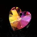 10 x Faceted Glass Heart Pendants Silver Plated 14mm - Pink / Purple