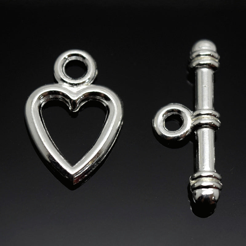 STAR BEADS: 10 Sets Zinc Alloy Heart Toggle Clasps 20mm Silver Plated - Jewellery Findings