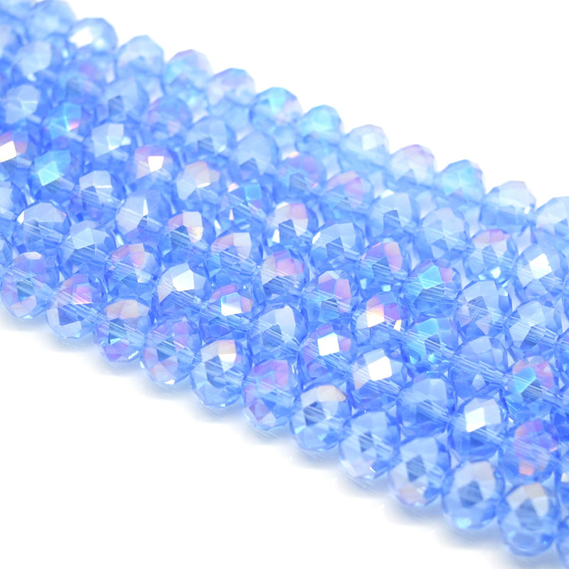 Faceted Rondelle Glass Beads - Ice Blue AB