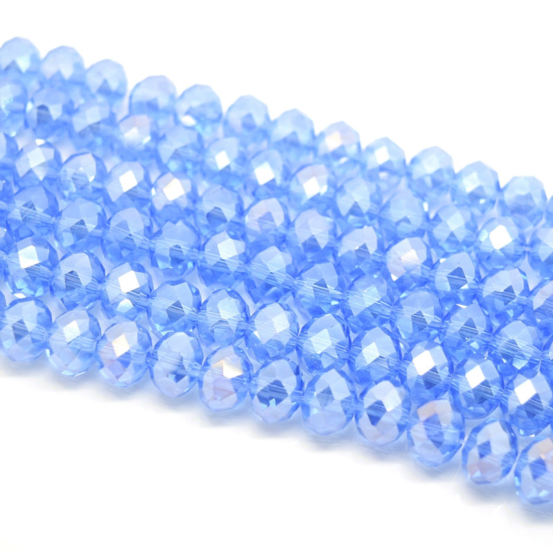 Faceted Rondelle Glass Beads - Ice Blue Lustre