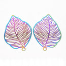 2 x Ion Multi Plated Stainless Steel Pendants Filigree Leaf - 37x25mm