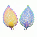 2 x Ion Multi Plated Stainless Steel Pendants Filigree Leaf - 52x24mm