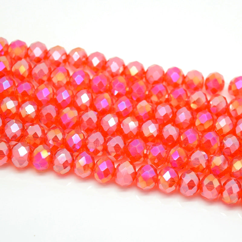 Faceted Rondelle Glass Beads - Light Siam AB