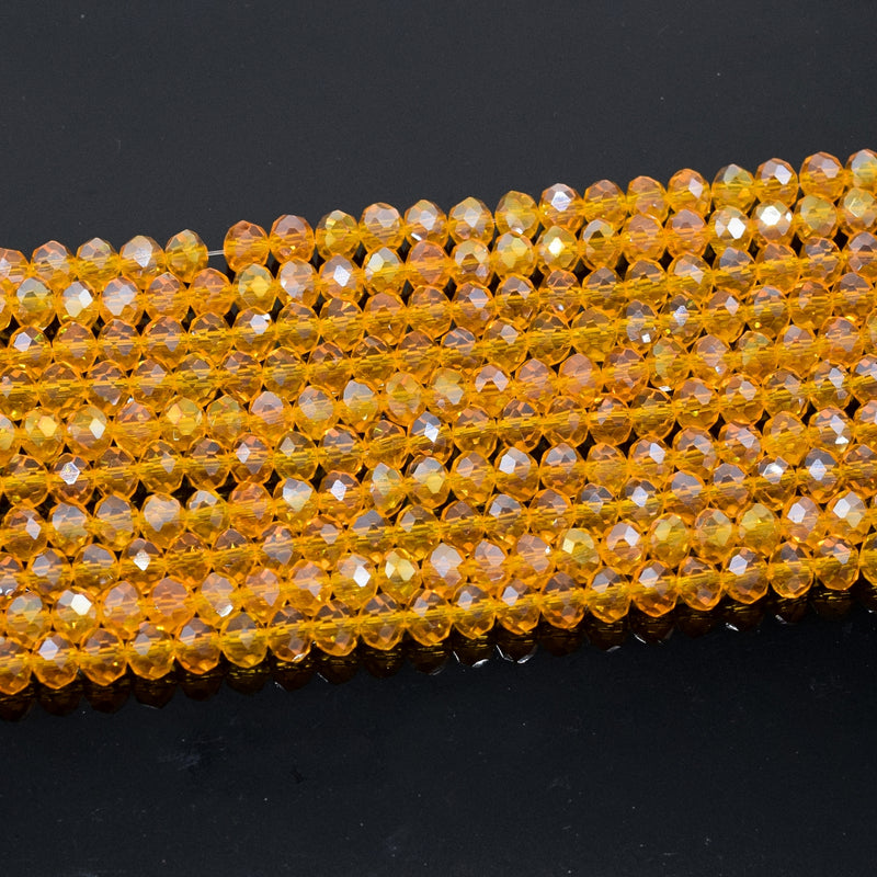 Faceted Rondelle Glass Beads - Light Orange Lustre/AB