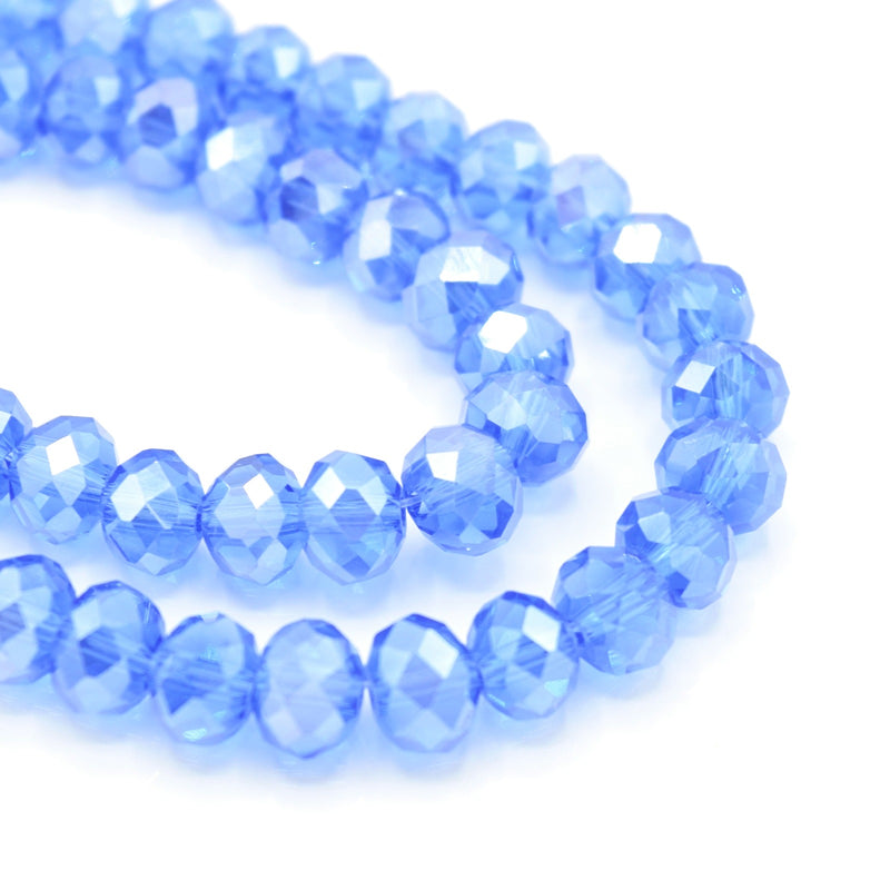 Faceted Rondelle Glass Beads - Light Sapphire Lustre