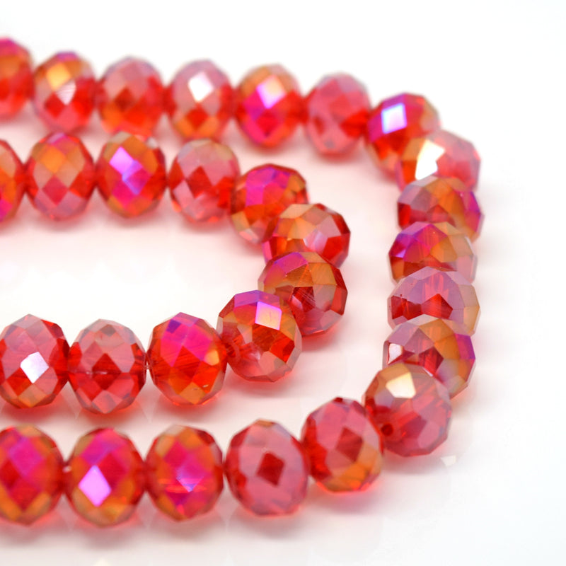 STAR BEADS: 70 x Faceted Rondelle Glass Beads 10mm - Light Siam AB - Rondelle Beads