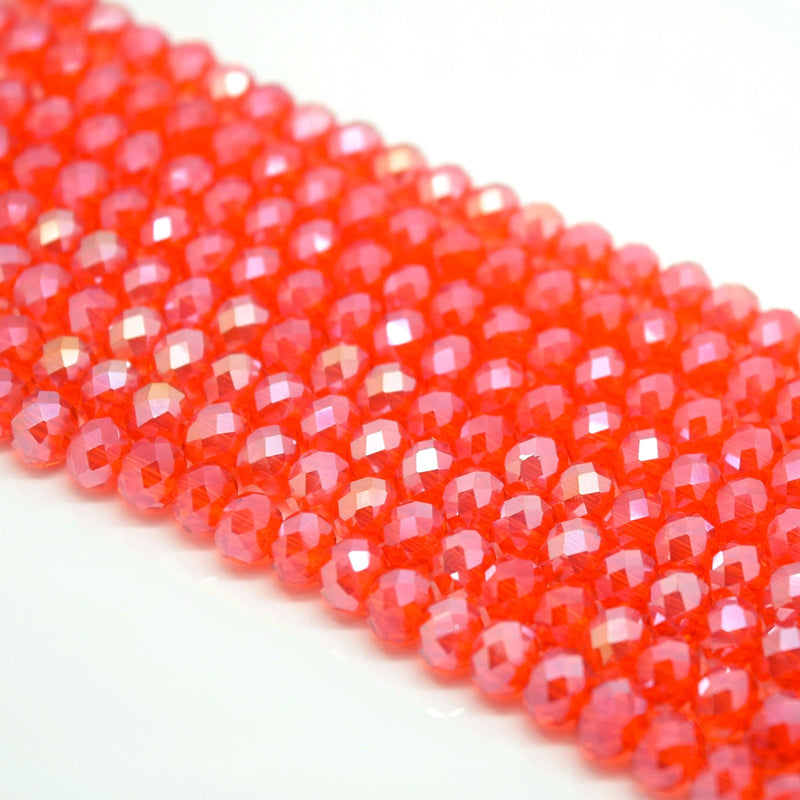 Faceted Rondelle Glass Beads - Light Siam Lustre