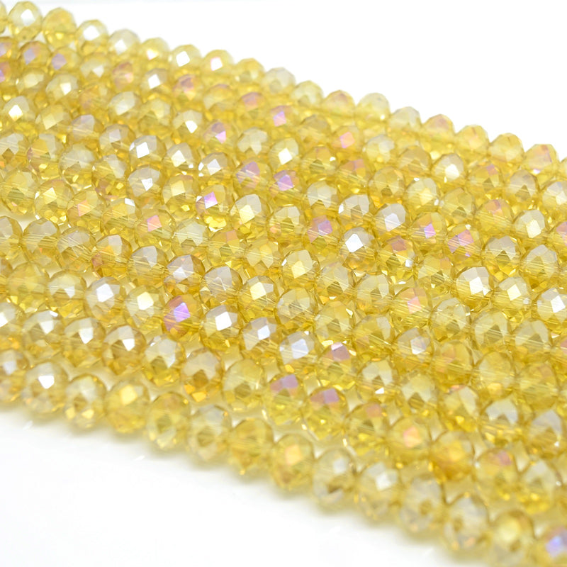 Faceted Rondelle Glass Beads - Light Topaz AB
