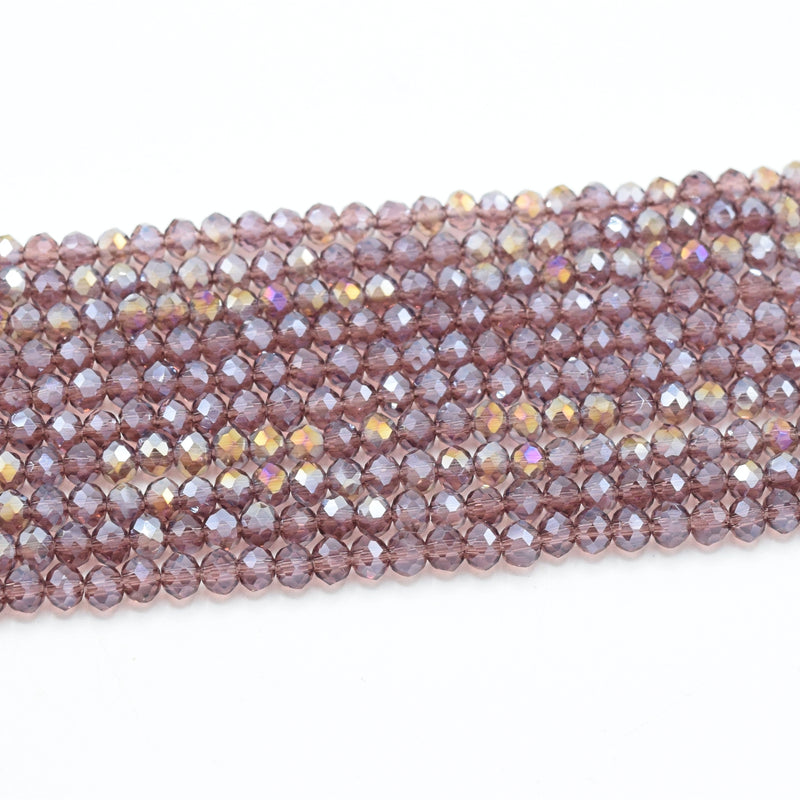 Faceted Rondelle Glass Beads - Amethyst Lustre/AB