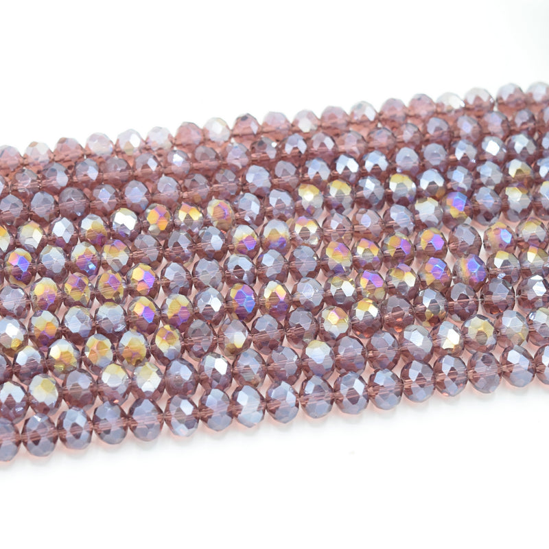 Faceted Rondelle Glass Beads - Amethyst Lustre/AB