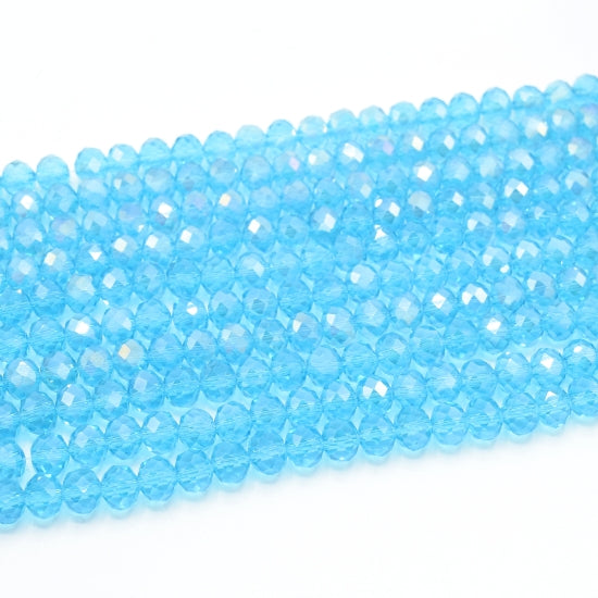 Faceted Rondelle Glass Beads - Aquamarine Lustre/AB
