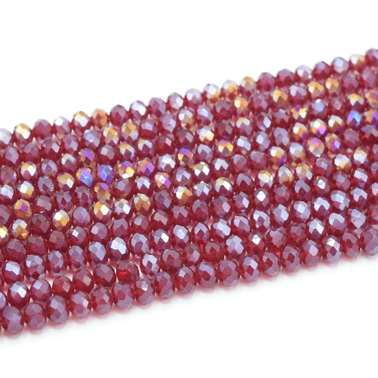 Faceted Rondelle Glass Beads - Dark Siam Lustre/AB