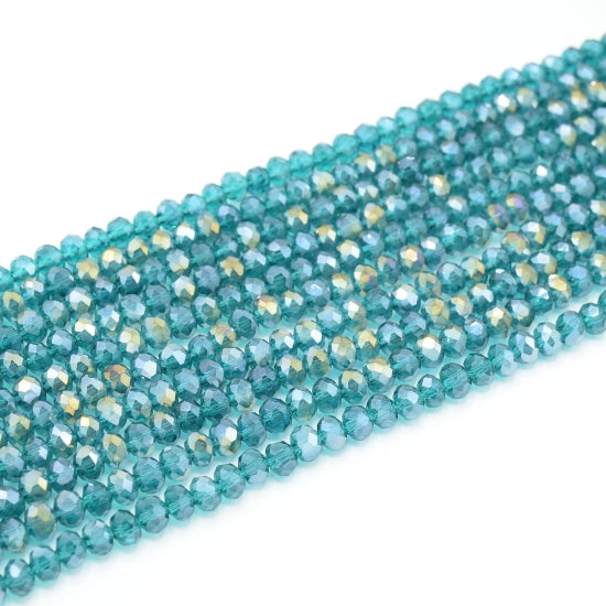 Faceted Rondelle Glass Beads - Dark Turquoise Lustre/AB
