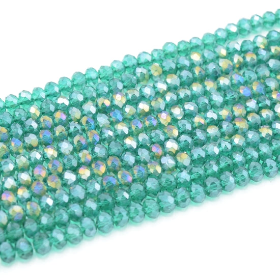 Faceted Rondelle Glass Beads - Emerald Lustre/AB