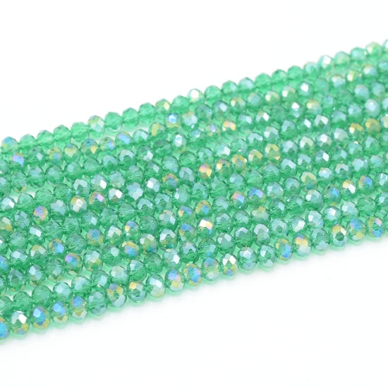 Faceted Rondelle Glass Beads - Light Emerald Lustre/AB