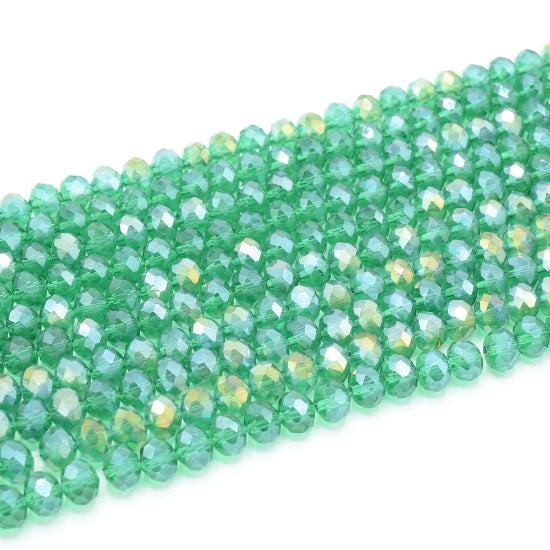 Faceted Rondelle Glass Beads - Light Emerald Lustre/AB