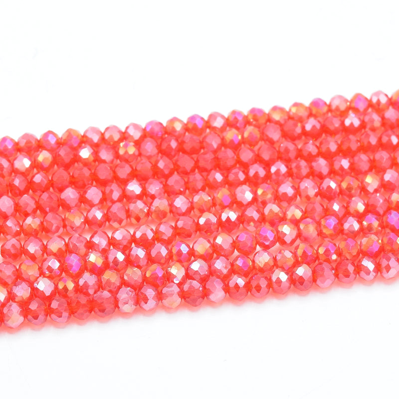 Faceted Rondelle Glass Beads - Light Siam Lustre/AB