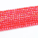 Faceted Rondelle Glass Beads - Light Siam Lustre/AB