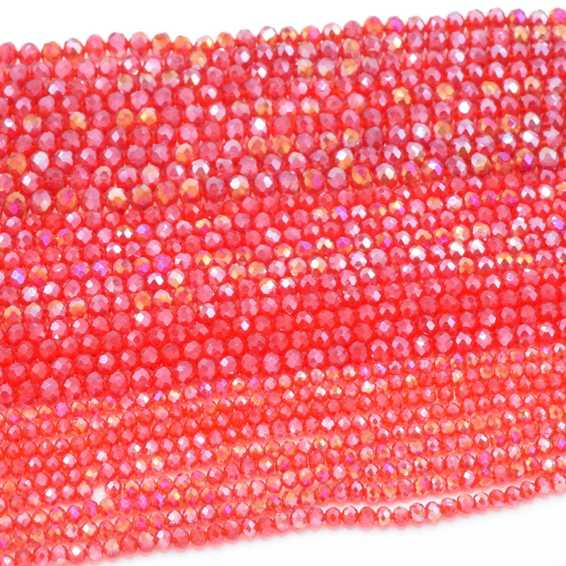 Faceted Rondelle Glass Beads - Light Siam Lustre/AB