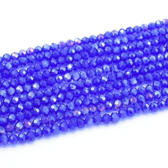 Faceted Rondelle Glass Beads - Royal Blue Lustre/AB