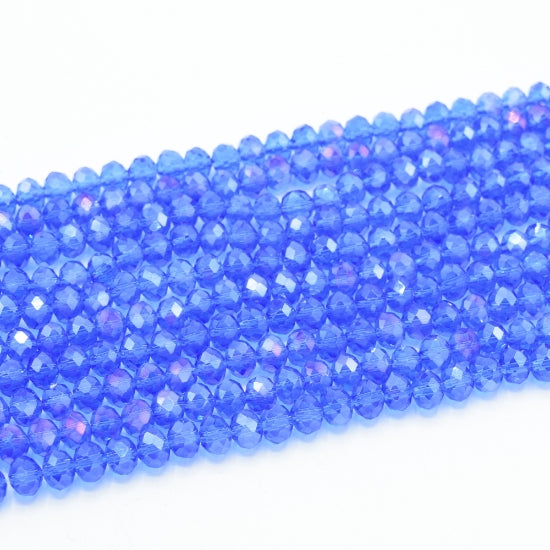 Faceted Rondelle Glass Beads - Sapphire Lustre/AB
