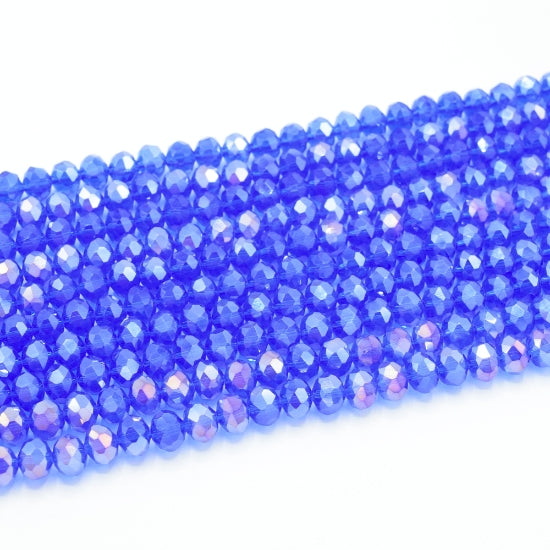 Faceted Rondelle Glass Beads - Sapphire Lustre/AB