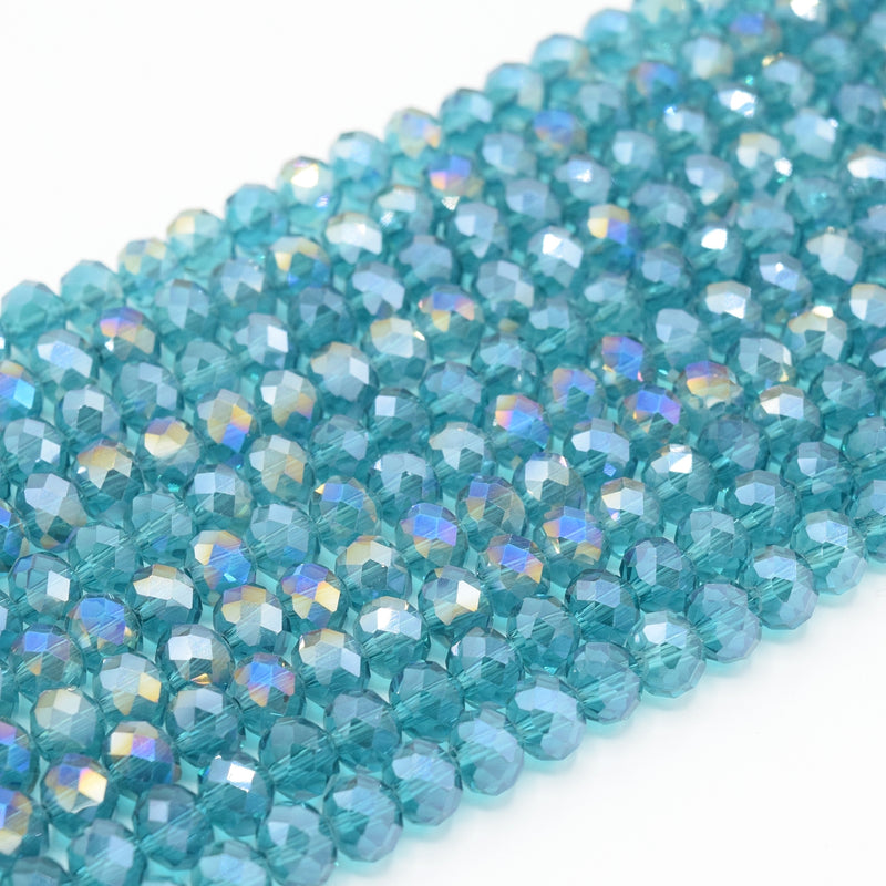 Faceted Rondelle Glass Beads - Turquoise Lustre/AB