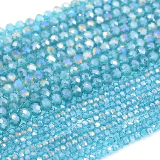 Faceted Rondelle Glass Beads - Turquoise Lustre/AB