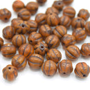 Czech Pressed Glass Melon Beads 8mm (30pcs) - Orange
