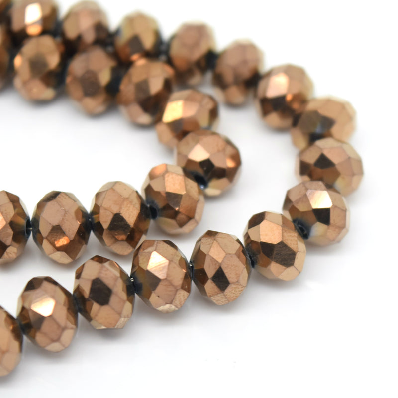 STAR BEADS: FACETED RONDELLE GLASS BEADS - METALLIC BRONZE - Rondelle Beads
