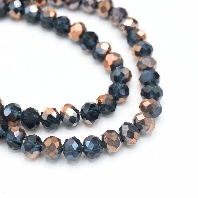 175 x Faceted Rondelle Glass Beads 6x4mm - Montana / Metallic Copper
