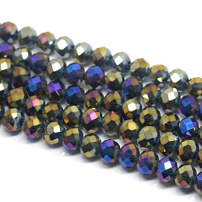 Faceted Rondelle Glass Beads - Montana / Metallic