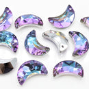 5 x Faceted Glass Moon Pendants Silver Plated 20mm - Lilac / Blue