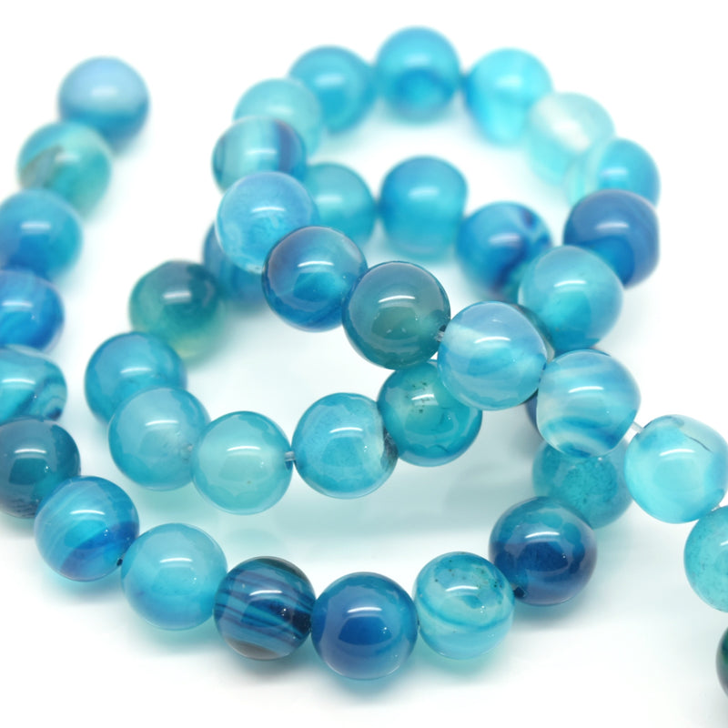 STAR BEADS: 48 x Round 8mm Strand Gemstone Beads - Natural Blue Agate - Glass Gemstone Beads