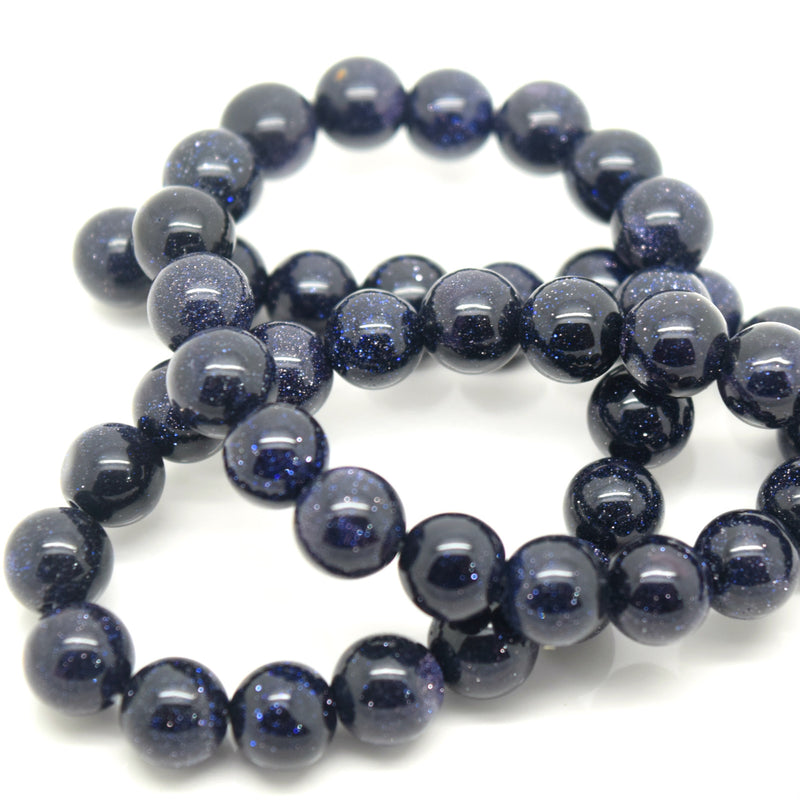 STAR BEADS: 48 x Round 8mm Strand Gemstone Beads - Natural Blue Goldstone - Glass Gemstone Beads