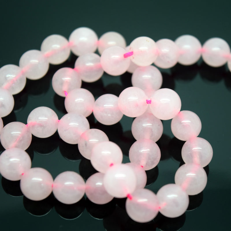 STAR BEADS: 49 x Round 8mm Strand Gemstone Beads - Natural Rose Quartz (Grade A) - Glass Gemstone Beads