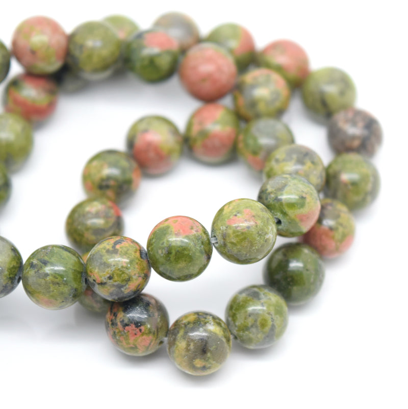 STAR BEADS: 48 x Round 8mm Strand Gemstone Beads - Natural Unakite - Glass Gemstone Beads