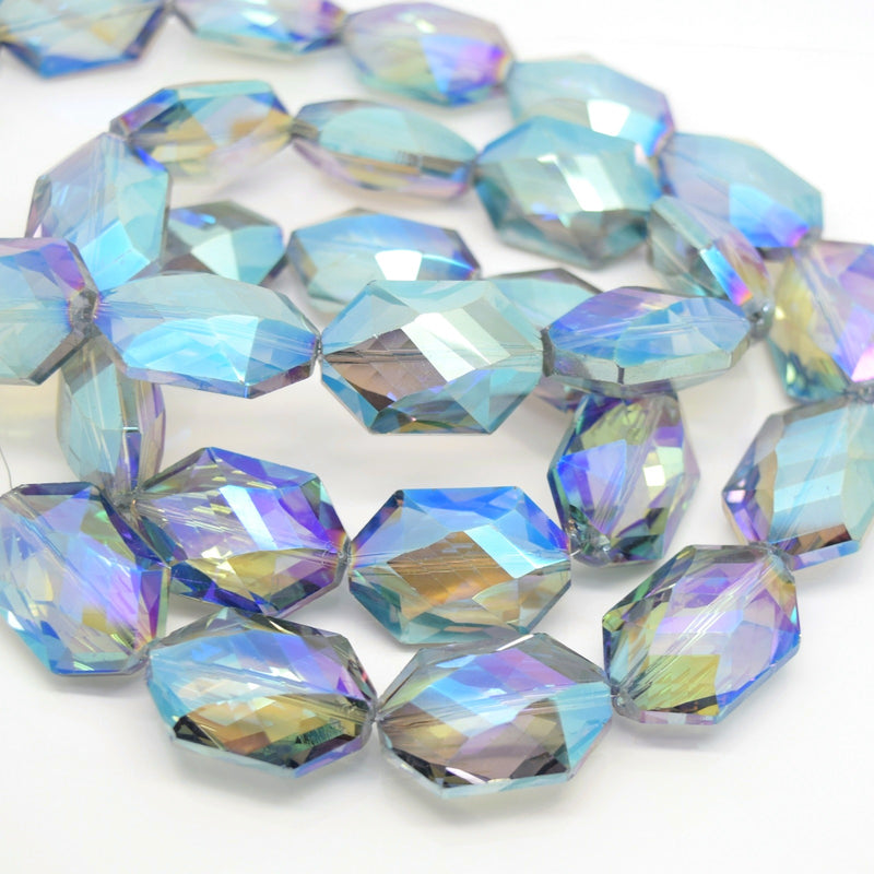 STAR BEADS: 5 x Octagon Faceted Glass Beads 25x17x10mm - Grey / Green AB - Octagon Beads