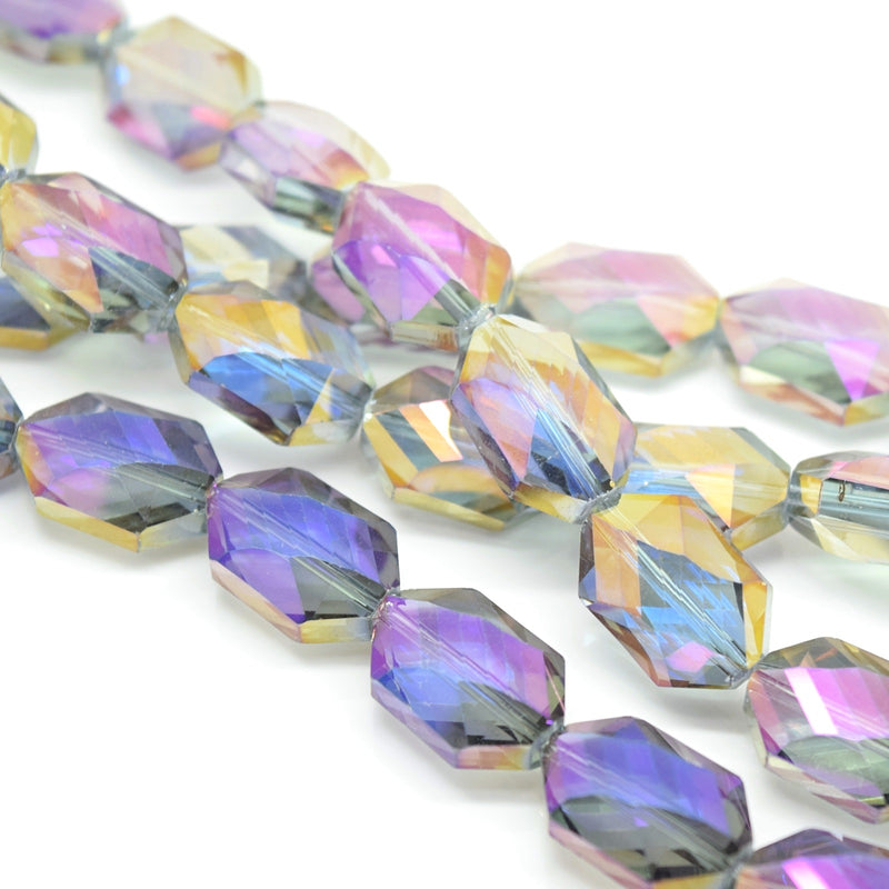 STAR BEADS: 5 x Octagon Faceted Glass Beads 18x12x9mm - Grey / Metallic Purple - Octagon Beads