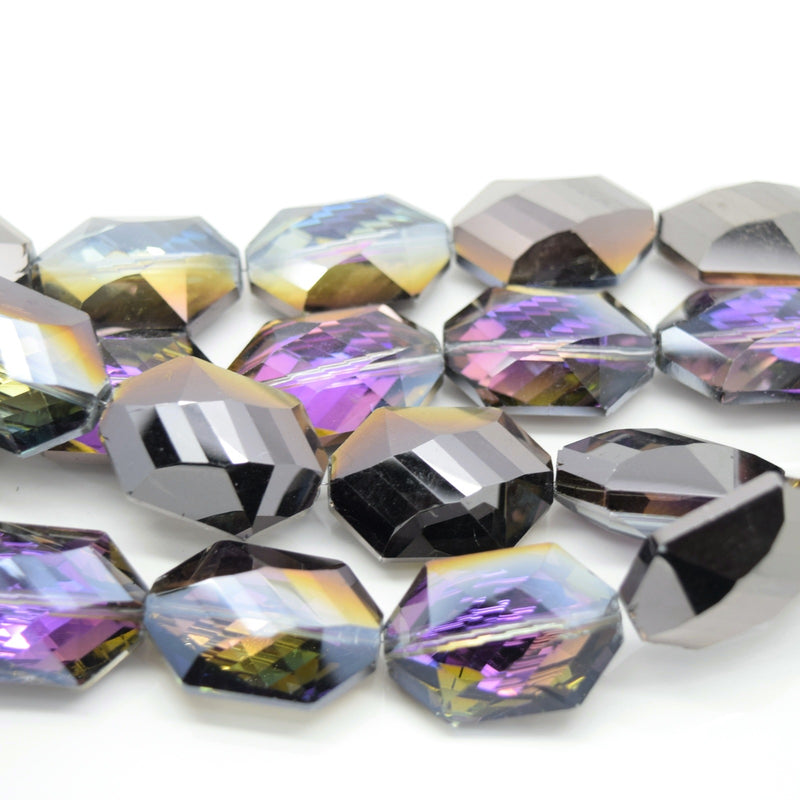 STAR BEADS: 5 x Octagon Faceted Glass Beads 25x17x10mm - Violet / Metallic Jet - Octagon Beads
