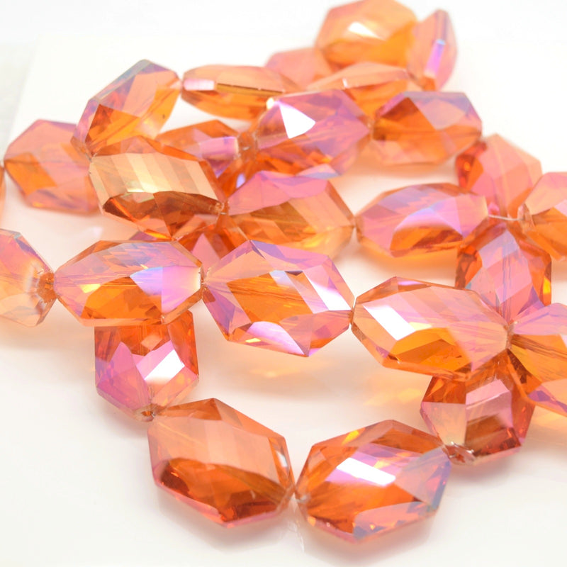 STAR BEADS: 5 x Octagon Faceted Glass Beads 25x17x10mm - Orange AB - Octagon Beads