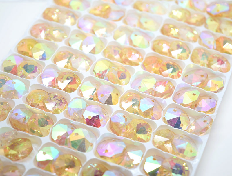 Octagon Glass Beads 14mm - Champagne AB