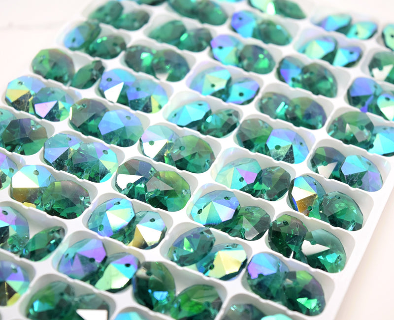 Octagon Glass Beads 14mm - Emerald AB
