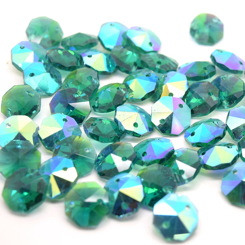 Octagon Glass Beads 14mm - Emerald AB