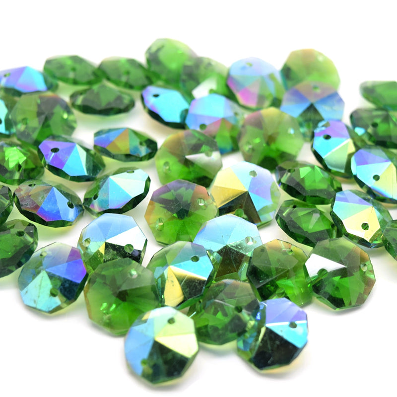 Octagon Glass Beads 14mm - Green AB