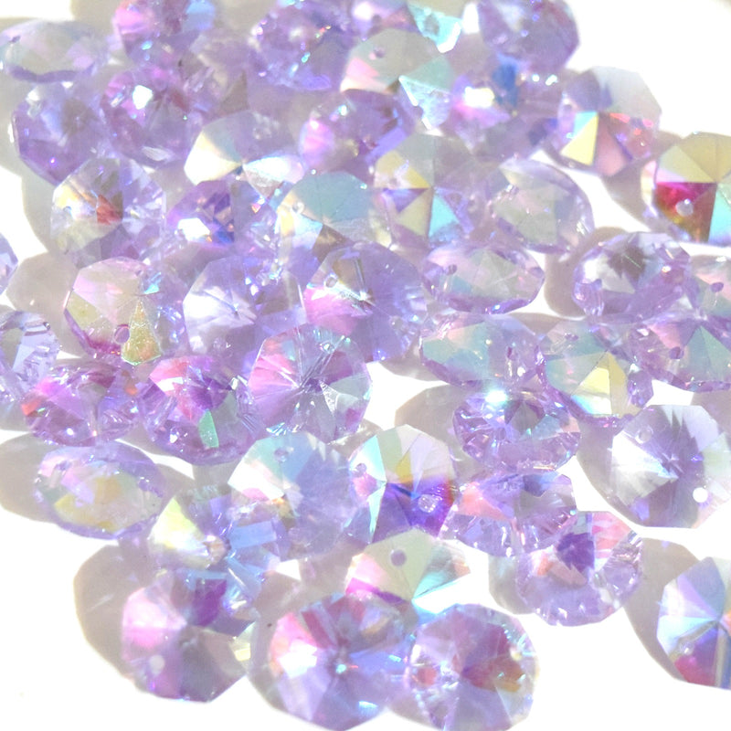 Octagon Glass Beads 14mm - Lilac AB