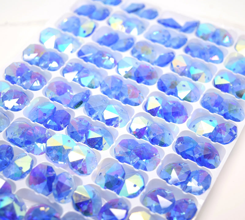 Octagon Glass Beads 14mm - Light Sapphire AB