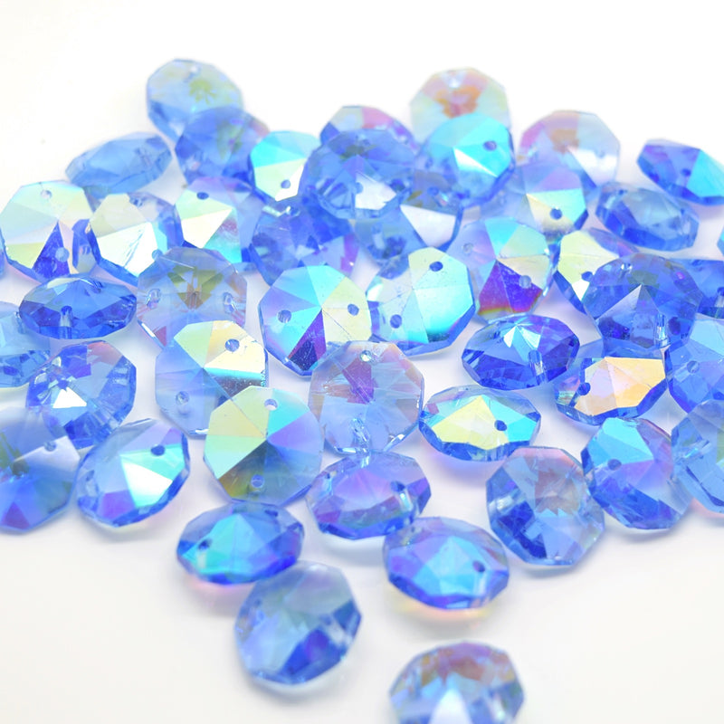 Octagon Glass Beads 14mm - Light Sapphire AB
