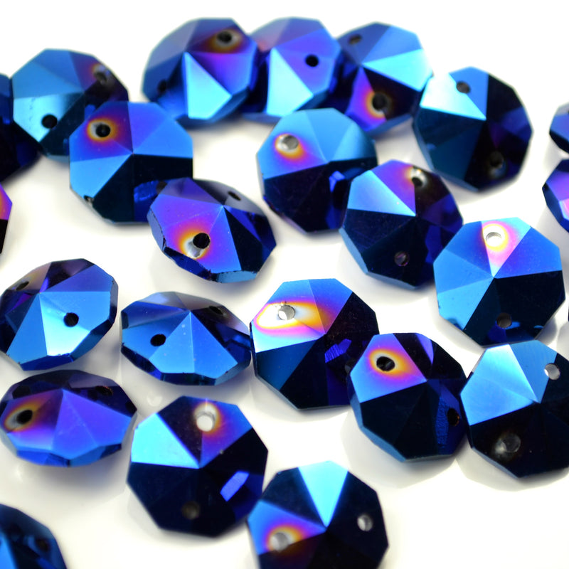 STAR BEADS: OCTAGON GLASS BEADS 14MM - METALLIC BLUE - Octagon Glass Beads