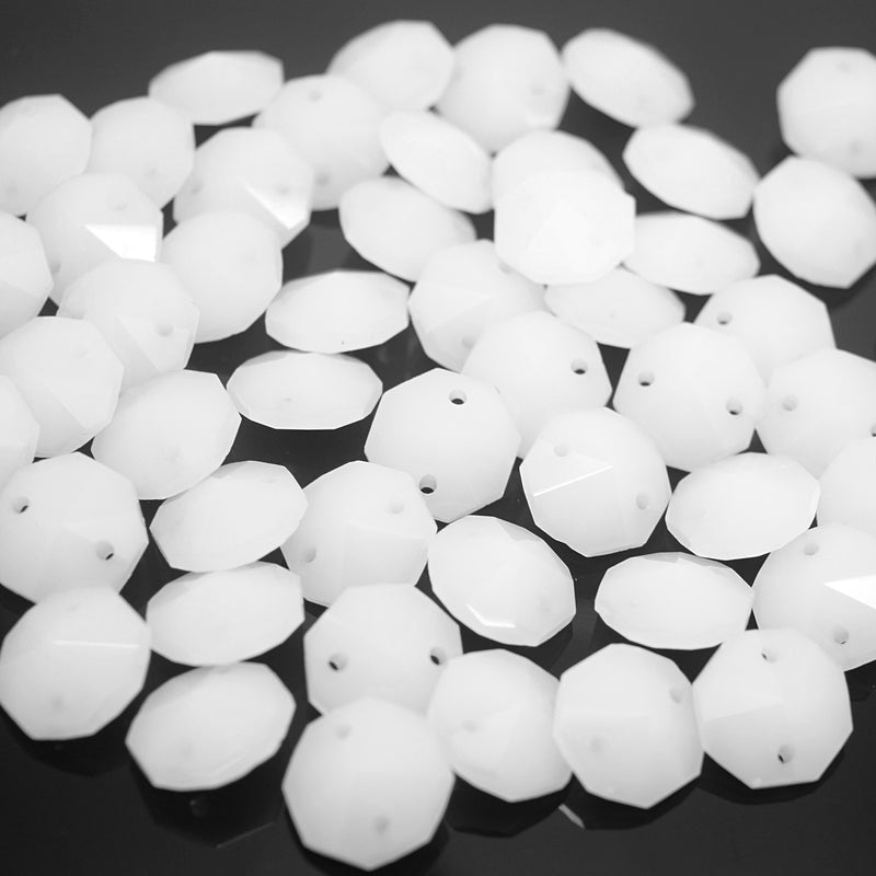 Octagon Glass Beads 14mm - Opaque White